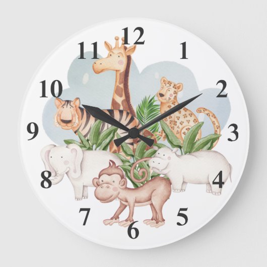 Wildtier mit Jungle Baum Große Uhr (Vorderseite)