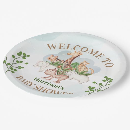 Wildtier mit Jungle-Baum Pappteller (Schrägansicht)