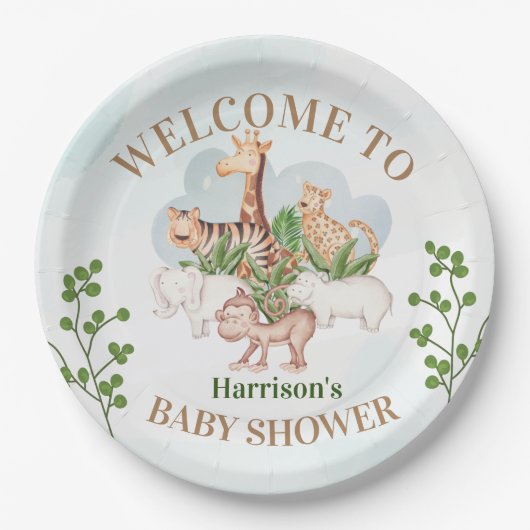 Wildtier mit Jungle-Baum Pappteller (Vorderseite)