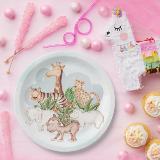 Wildtier mit Jungle-Baum Pappteller (Party)