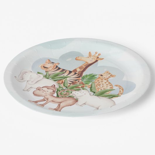 Wildtier mit Jungle-Baum Pappteller (Schrägansicht)