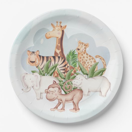 Wildtier mit Jungle-Baum Pappteller (Vorderseite)