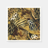 Wildtier Safari-Skin-Collage Gold schwarz Serviette (Vorderseite)