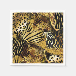 Wildtier Safari-Skin-Collage Gold schwarz Serviette
