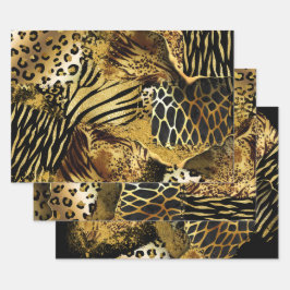 Wildtier Safari-Skin-Muster Gold Schwarz Geschenkpapier Set