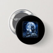Wildtier Wolf Heulen Mond Wald Natur Wild Button (Vorne & Hinten)