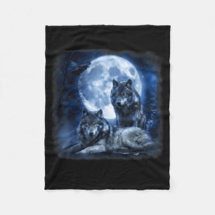 Wildtier Wolf Heulen Mond Wald Natur Wild Fleecedecke