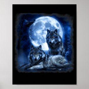 Wildtier Wolf heulender Mond Wald Natur wild Poster