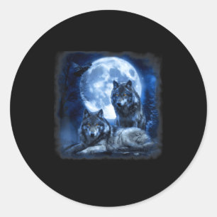 Wildtier Wolf heult Mond Wald Natur wild Runder Aufkleber