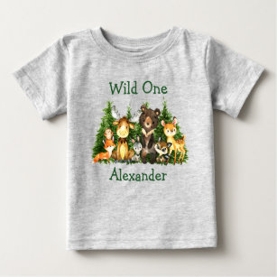 Wildtiere, 1. Geburtstag, Bäume, Graue Baby T-shirt