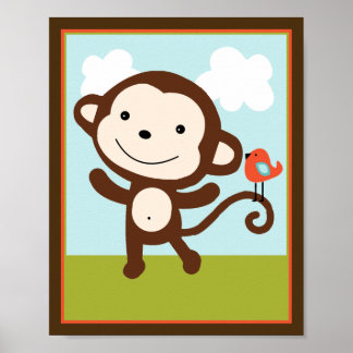 Wildtiere Affen mit Vogel Art Poster