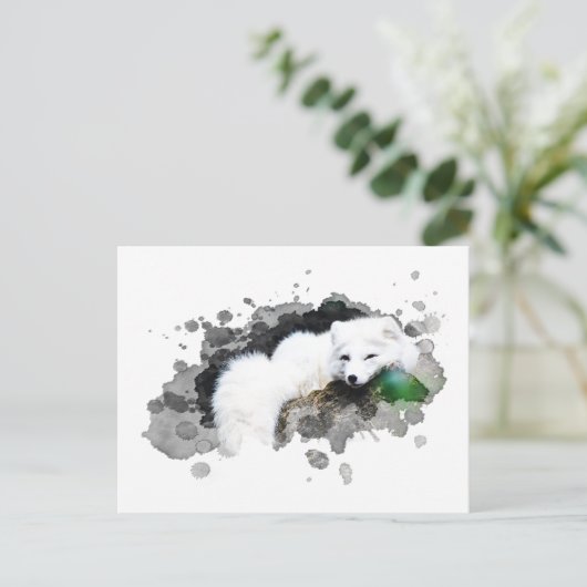 *~* Wildtiere AP18 Schneearktis Weißer Polar Fox Postkarte (Stehend Vorderseite)