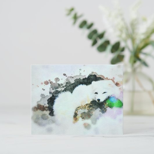 *~* Wildtiere AP18 Schneeweißpolarfuchs Postkarte (Stehend Vorderseite)