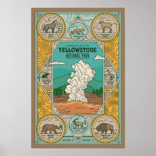 Wildtiere aus Yellowstone Vintage Poster (Vorne)