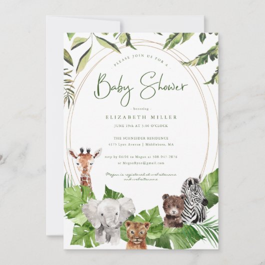 Wildtiere | Babydusche Einladung (Vorderseite)