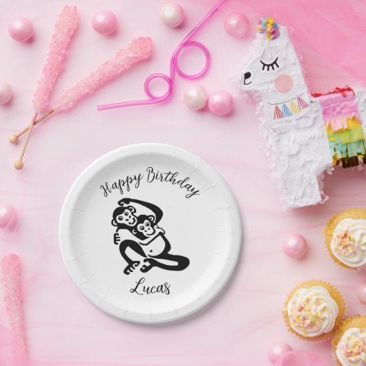 Wildtiere - BONOBO - Schimpansen - Glücklicher Geb Pappteller (Party)