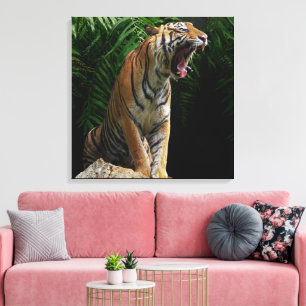 Wildtiere der Natur - Brüllender Tiger Canvas Leinwanddruck