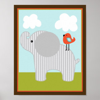 Wildtiere Elephant mit Vogel Art Poster