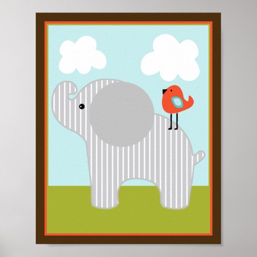 Wildtiere Elephant mit Vogel Art Poster (Vorne)