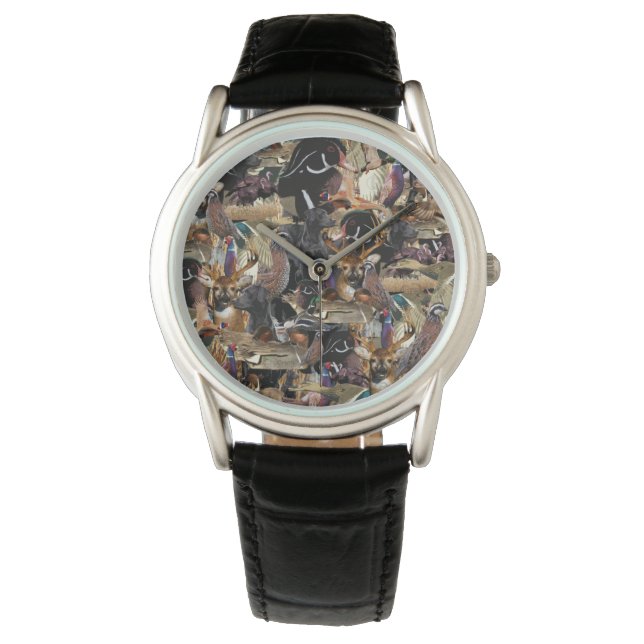 Wildtiere, Enten und Hirsche Jäger beobachten Armbanduhr (Vorderseite)