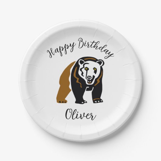 Wildtiere - GRIZZLY Bär - Happy Birthda- Party Pappteller (Vorderseite)
