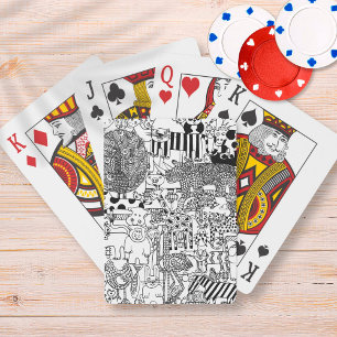 Wildtiere handgezeichnete Schwarz-Weiß-Kunst Spielkarten