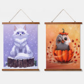 Wildtiere Herbst bis Winter: Eule & Fuchs Wandteppich Mit Holzrahmen (Doppelt)
