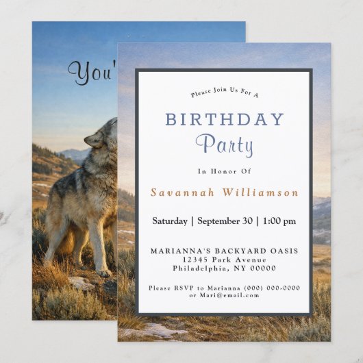 Wildtiere Heulender Grauer Wolf Geburtstag Einladung (Vorne/Hinten)