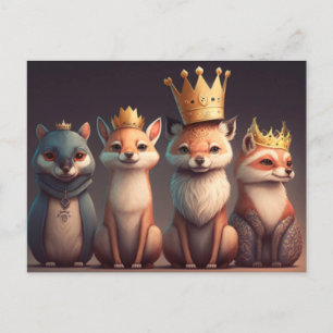 Wildtiere mit Kronen Postkarte