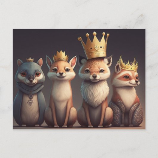 Wildtiere mit Kronen Postkarte (Vorderseite)