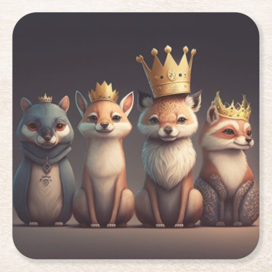 Wildtiere mit Kronen Rechteckiger Pappuntersetzer (Vorderseite)