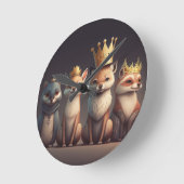 Wildtiere mit Kronen Runde Wanduhr (Winkel)