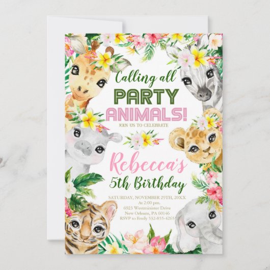 Wildtiere und fünf Party zum Geburtstag Einladung (Vorderseite)