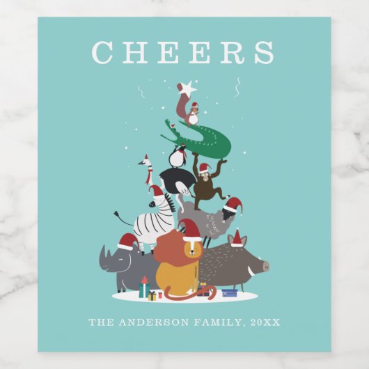 Wildtiere Weihnachtsbaum Weinetikett (Einzelnes Label)