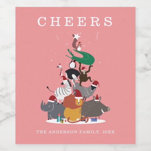 Wildtiere Weihnachtsbaum Weinetikett (Einzelnes Label)