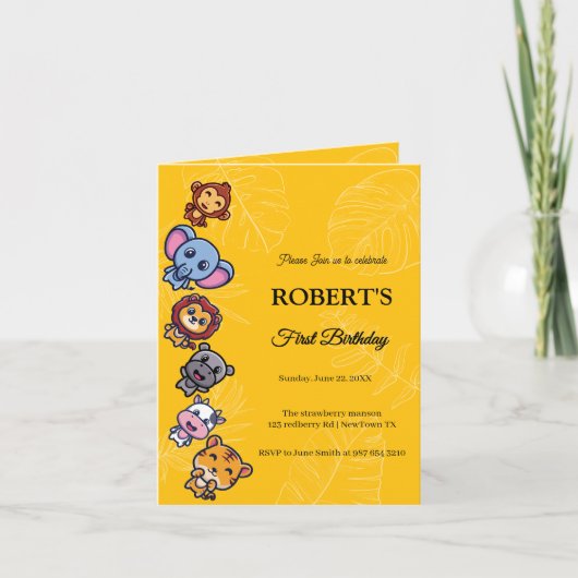 Wildtiere zum ersten Geburtstag Einladung (Vorderseite)