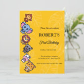 Wildtiere zum ersten Geburtstag Einladung (Stehend Vorderseite)