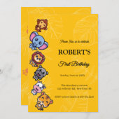 Wildtiere zum ersten Geburtstag Einladung (Vorne/Hinten)