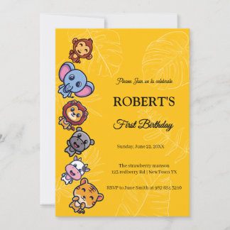 Wildtiere zum ersten Geburtstag Einladung