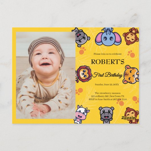 Wildtiere zum ersten Geburtstag Postkarte (Rückseite)