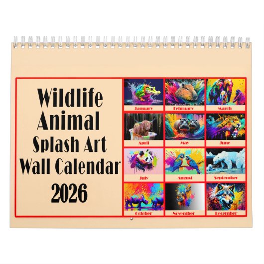 Wildtierliebhaber-Farbspritzer-Kunst 2026 Kalender (Titelbild)