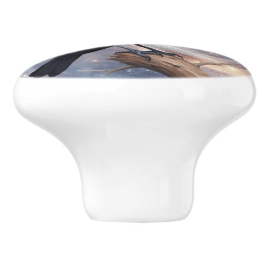 Wildvögel-Crow-Raven Keramikknauf (Seitenansicht)