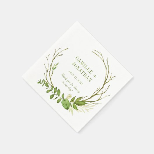 Wildwälder Botanischer Rustikaler Grünregen Serviette (Ecke)