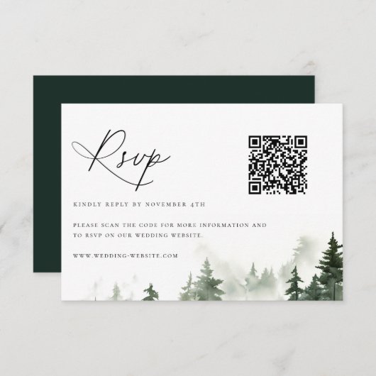 Wildwälder Pinienbäume, die den QR-Code hochhalten RSVP Karte (Vorne/Hinten)
