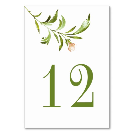 Wildwälder Rustikale Blumengrün Minimalistisch Tischnummer (Vorderseite)