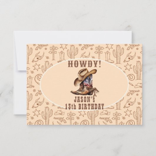 Wildwest Cowboy Geburtstagskinder Dankeskarte (Rückseite)