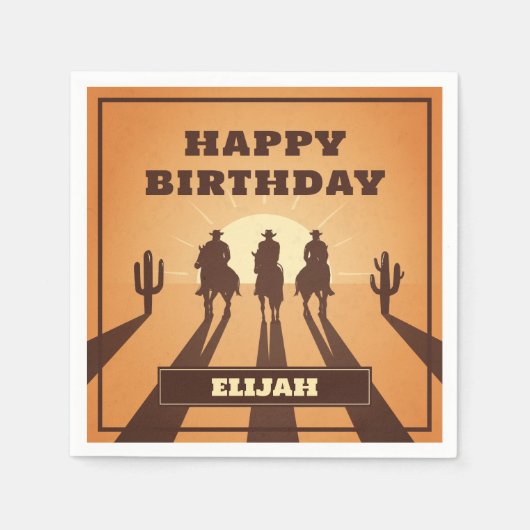 Wildwest Cowboys Sonnenuntergang Serviette (Vorderseite)