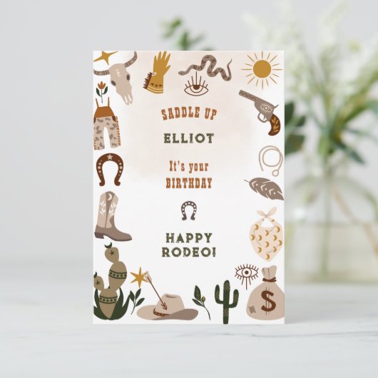 Wildwest Rodeo Cowboy zum Geburtstag Karte (Stehend Vorderseite)