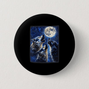 Wildwölfe lieben Wolf, der am Mond heult Button