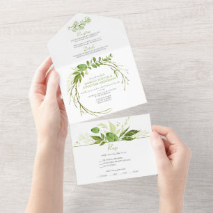 Wildwood Botanische Rustikale Kranz Hochzeit All In One Einladung